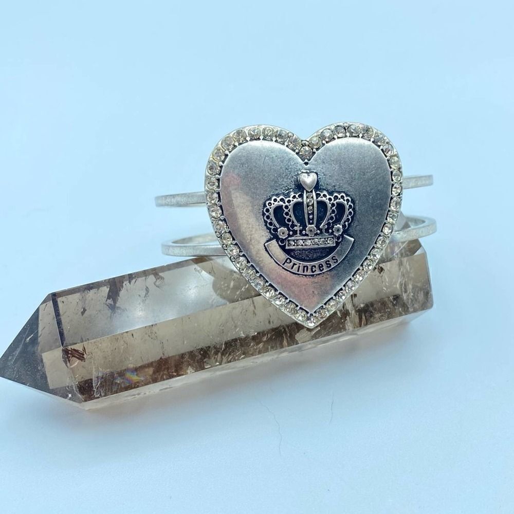 Vintage Princess Rhinestone Brushed Silver Bangle Hinged Bracelet